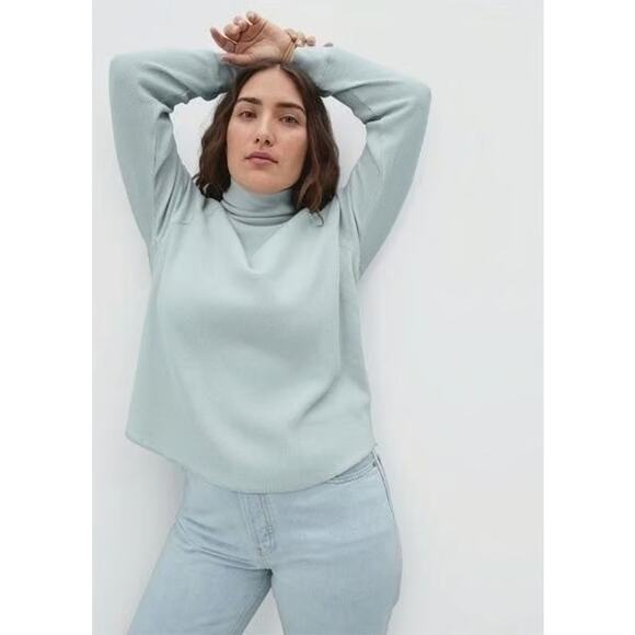 Everlane The Organic Cotton Turtleneck Waffle Tee Light Blue Minimalist L - Picture 1 of 6